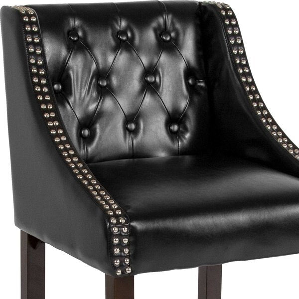 Black Leather/Wood Stool, 24