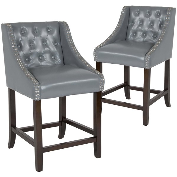Gray Leather/Wood Stool, 24