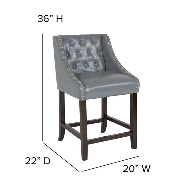 Gray Leather/Wood Stool, 24