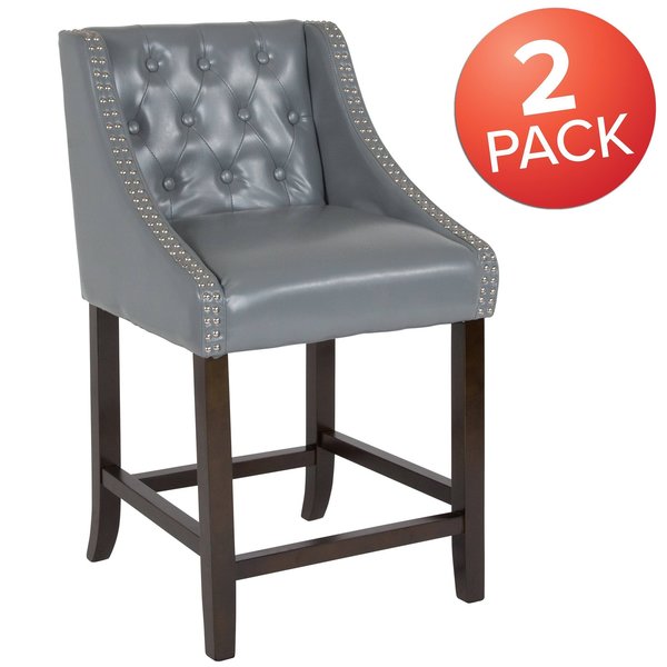 Gray Leather/Wood Stool, 24