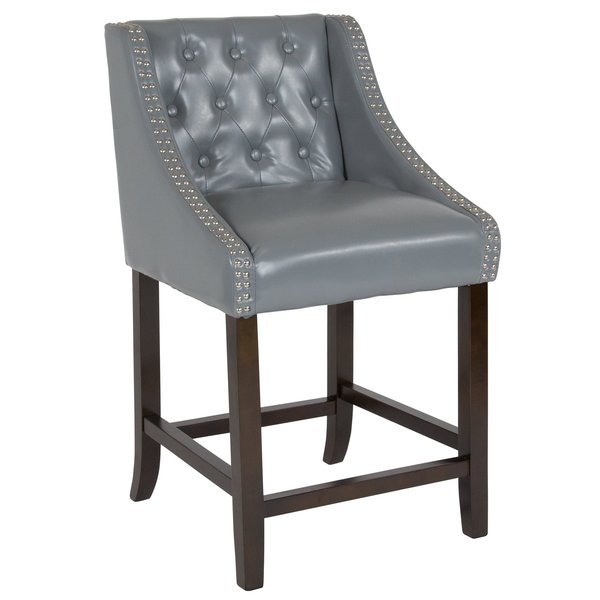 Gray Leather/Wood Stool, 24