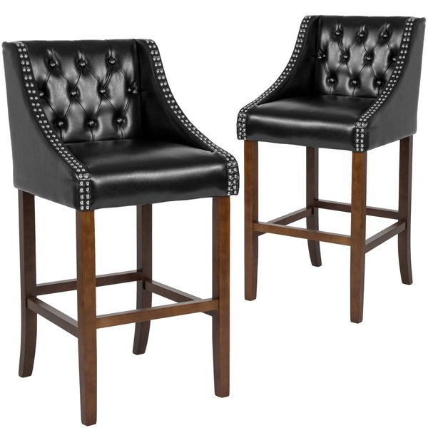 Black Leather/Wood Stool, 30