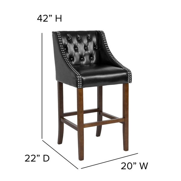 Black Leather/Wood Stool, 30