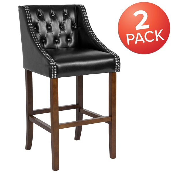 Black Leather/Wood Stool, 30