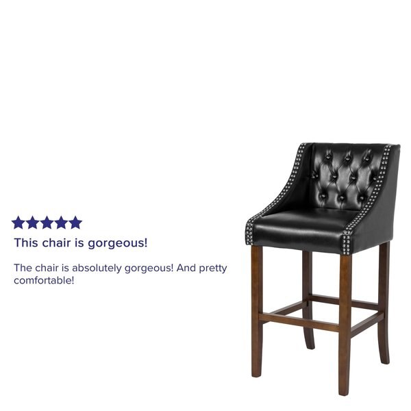 Black Leather/Wood Stool, 30
