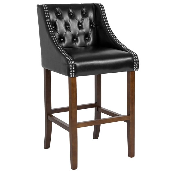 Black Leather/Wood Stool, 30
