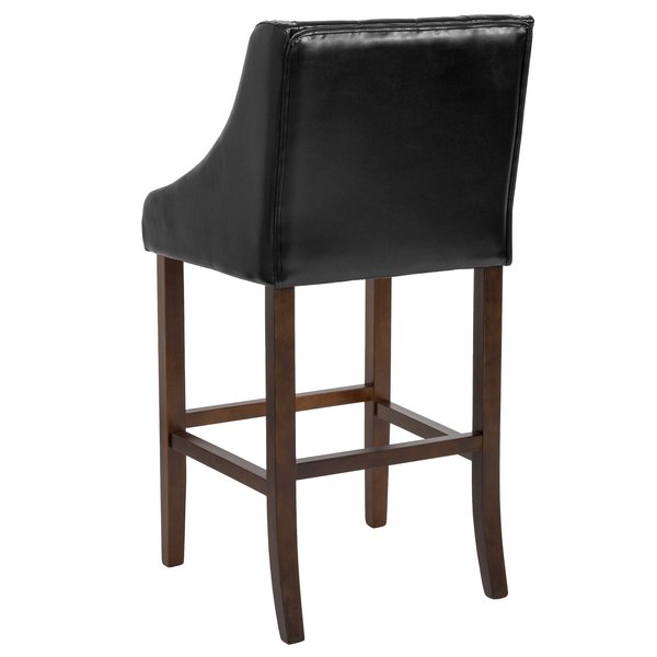 Black Leather/Wood Stool, 30