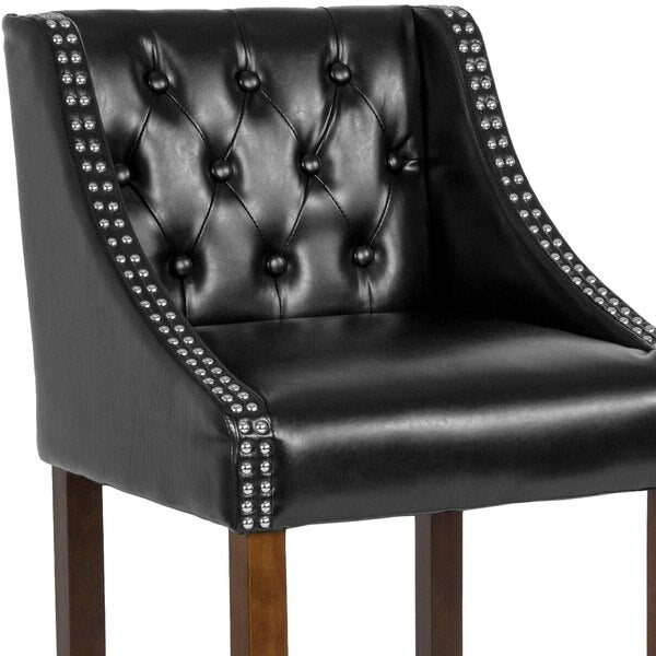 Black Leather/Wood Stool, 30