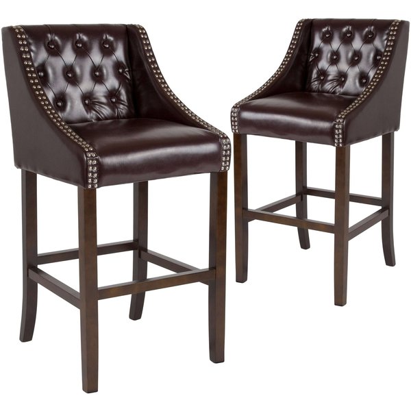 Brown Leather/Wood Stool, 30