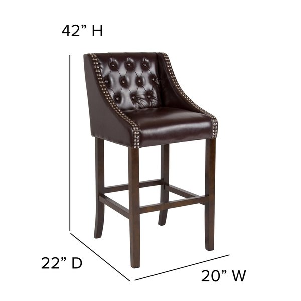 Brown Leather/Wood Stool, 30