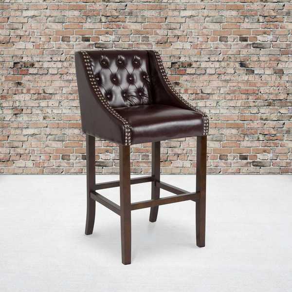 Brown Leather/Wood Stool, 30