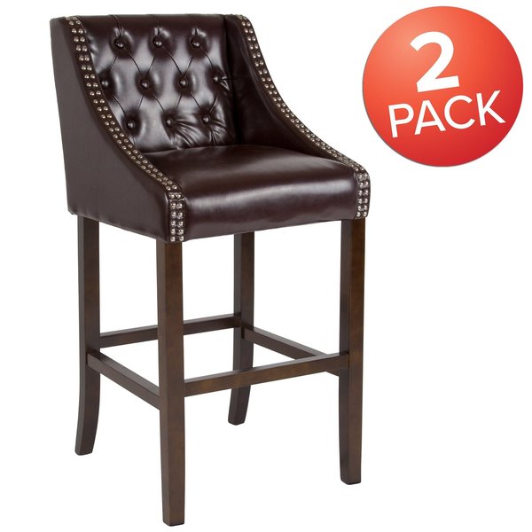 Brown Leather/Wood Stool, 30
