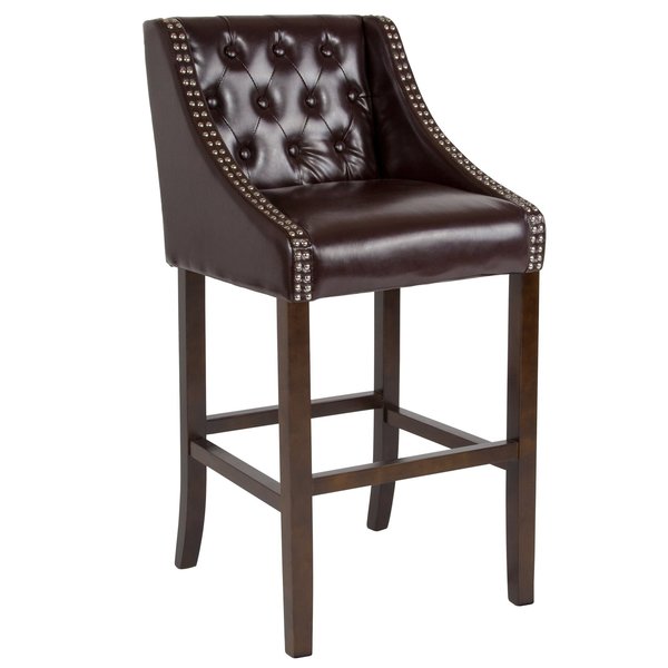 Brown Leather/Wood Stool, 30