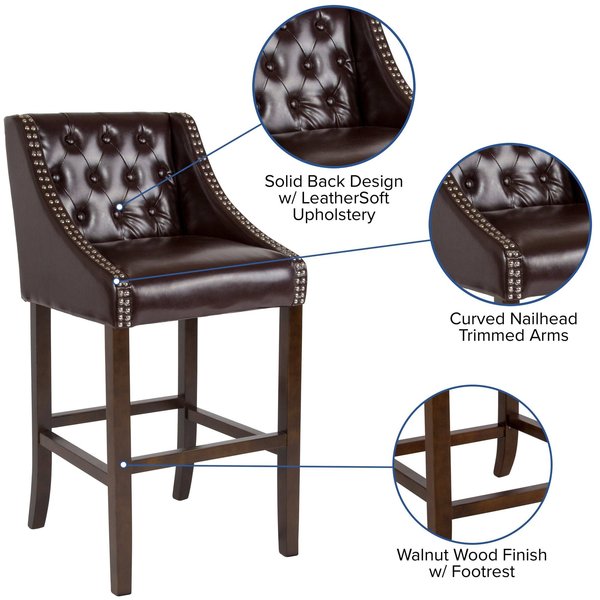 Brown Leather/Wood Stool, 30