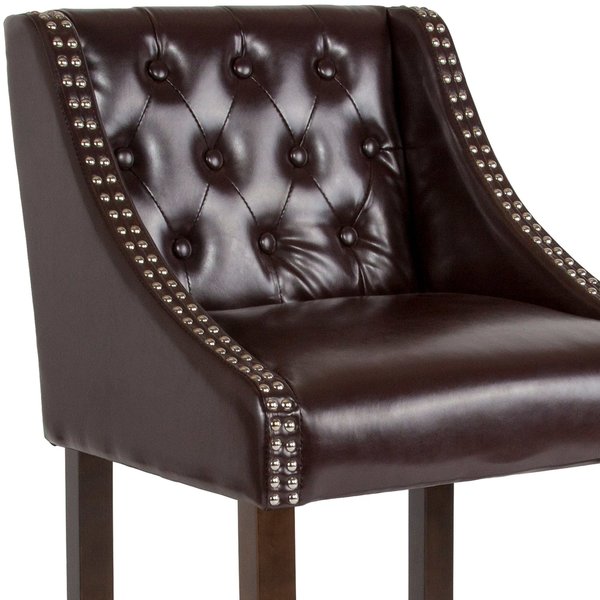 Brown Leather/Wood Stool, 30