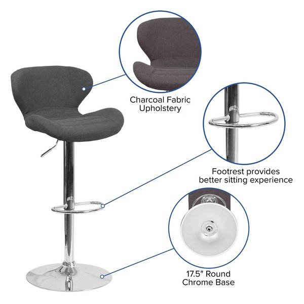 Charcoal Fabric Barstool