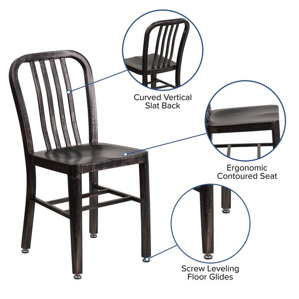 2PK Black-Gold Metal Indoor-Outdoor Chair - Bistro