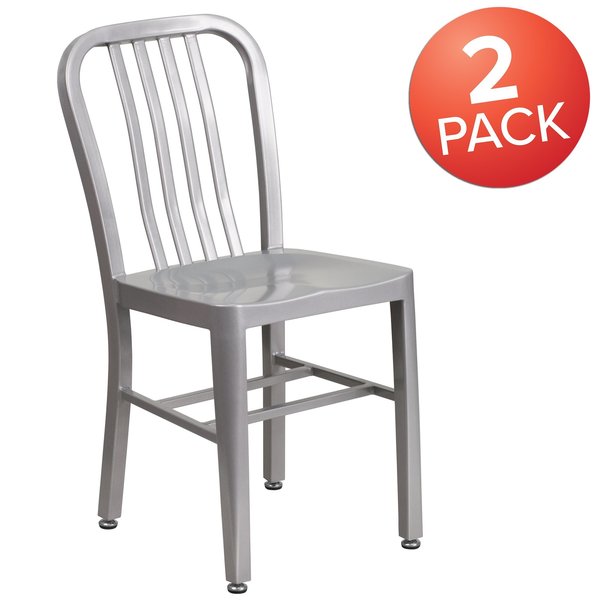 Gael Commercial Grade 2 Pack Silver Metal Indoor-Outdoor Chair