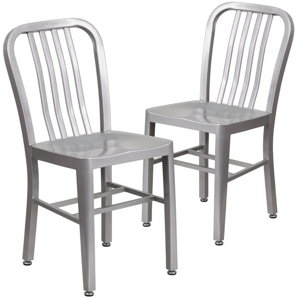 Gael Commercial Grade 2 Pack Silver Metal Indoor-Outdoor Chair