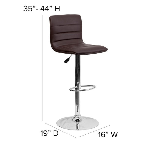 Brown Vinyl Adjust Barstool, Counter Ht Swivel, Chrome Pedestal Base, PK2
