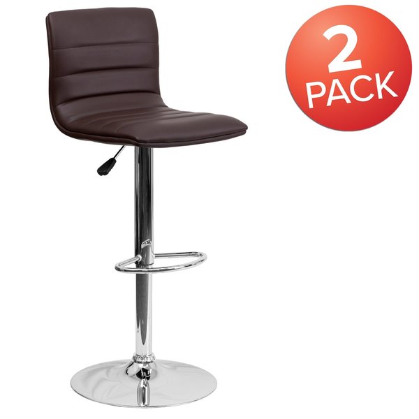 Brown Vinyl Adjust Barstool, Counter Ht Swivel, Chrome Pedestal Base, PK2