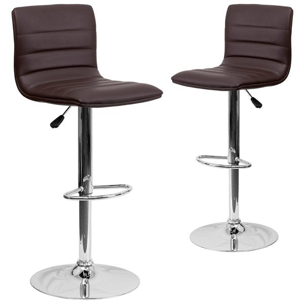 Brown Vinyl Adjust Barstool, Counter Ht Swivel, Chrome Pedestal Base, PK2