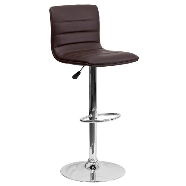 Brown Vinyl Adjust Barstool, Counter Ht Swivel, Chrome Pedestal Base, PK2