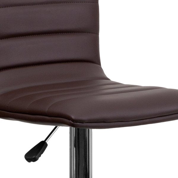 Brown Vinyl Adjust Barstool, Counter Ht Swivel, Chrome Pedestal Base, PK2