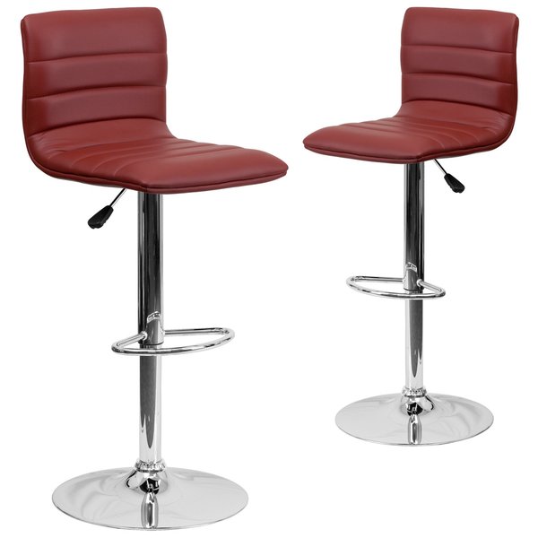 Burgundy Vinyl Adjust Barstool, Counter Ht Swivel, Chrome Ped Base, PK2