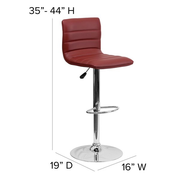 Burgundy Vinyl Adjust Barstool, Counter Ht Swivel, Chrome Ped Base, PK2