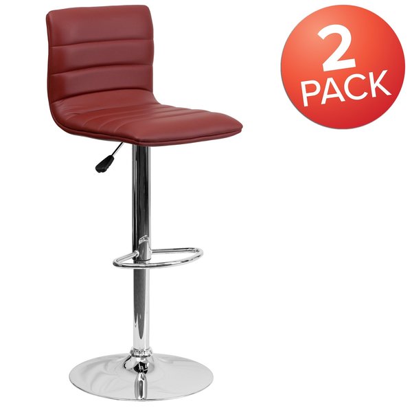 Burgundy Vinyl Adjust Barstool, Counter Ht Swivel, Chrome Ped Base, PK2