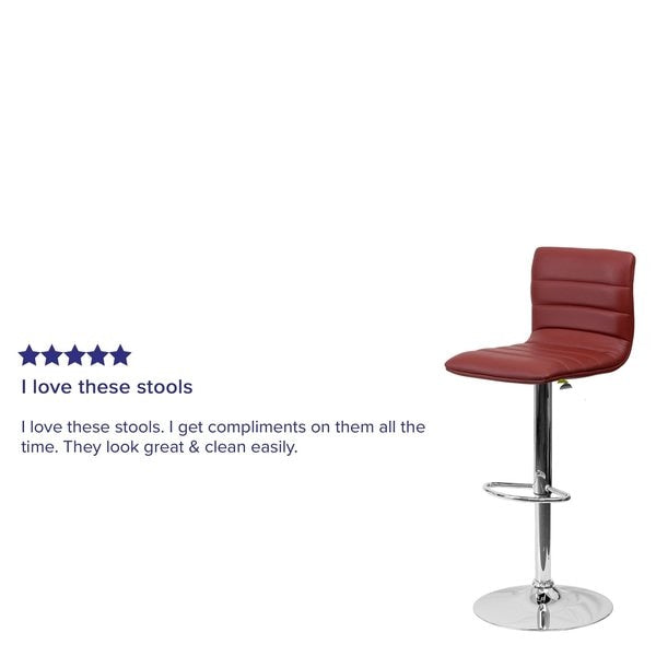 Burgundy Vinyl Adjust Barstool, Counter Ht Swivel, Chrome Ped Base, PK2