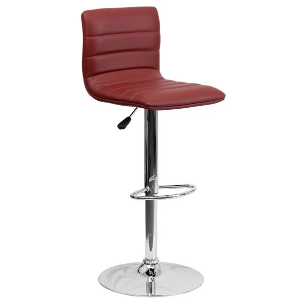 Burgundy Vinyl Adjust Barstool, Counter Ht Swivel, Chrome Ped Base, PK2