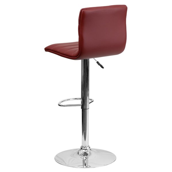 Burgundy Vinyl Adjust Barstool, Counter Ht Swivel, Chrome Ped Base, PK2