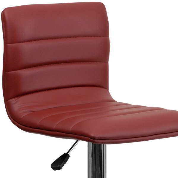 Burgundy Vinyl Adjust Barstool, Counter Ht Swivel, Chrome Ped Base, PK2