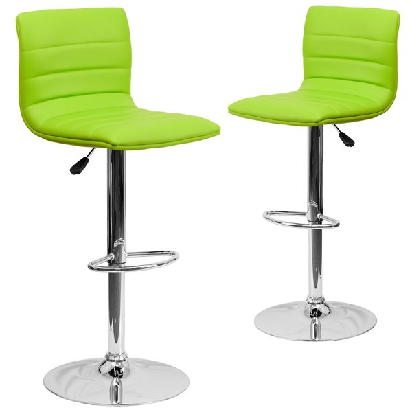 Green Vinyl Adjust Barstool, Counter Ht Swivel, Chrome Pedestal Base, PK2