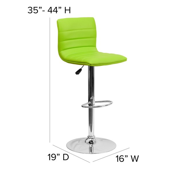 Green Vinyl Adjust Barstool, Counter Ht Swivel, Chrome Pedestal Base, PK2