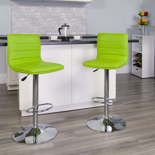 Green Vinyl Adjust Barstool, Counter Ht Swivel, Chrome Pedestal Base, PK2