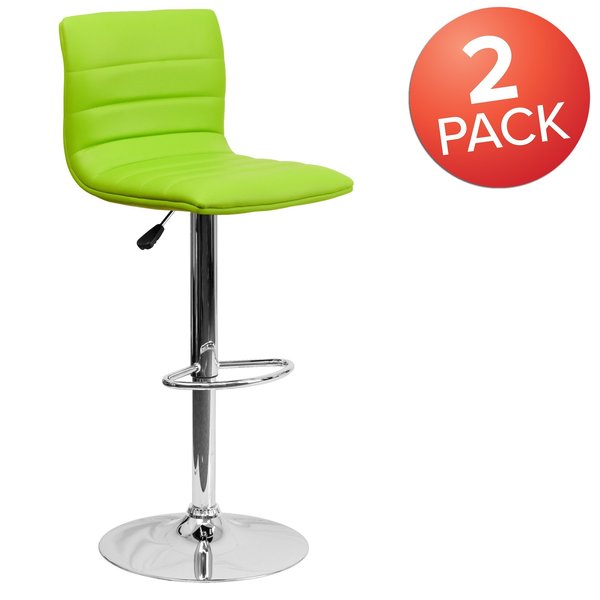 Green Vinyl Adjust Barstool, Counter Ht Swivel, Chrome Pedestal Base, PK2