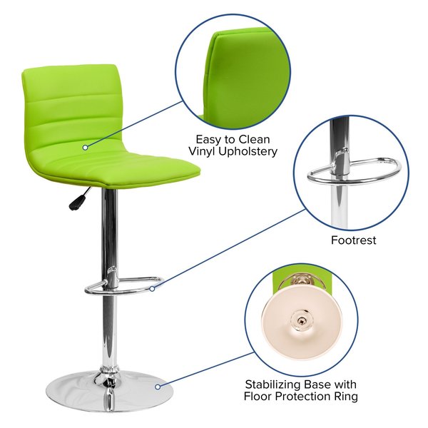 Green Vinyl Adjust Barstool, Counter Ht Swivel, Chrome Pedestal Base, PK2