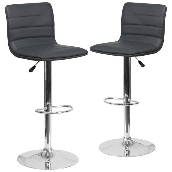 Gray Vinyl Adjust Barstool, Counter Ht Swivel, Chrome Pedestal Base, PK2