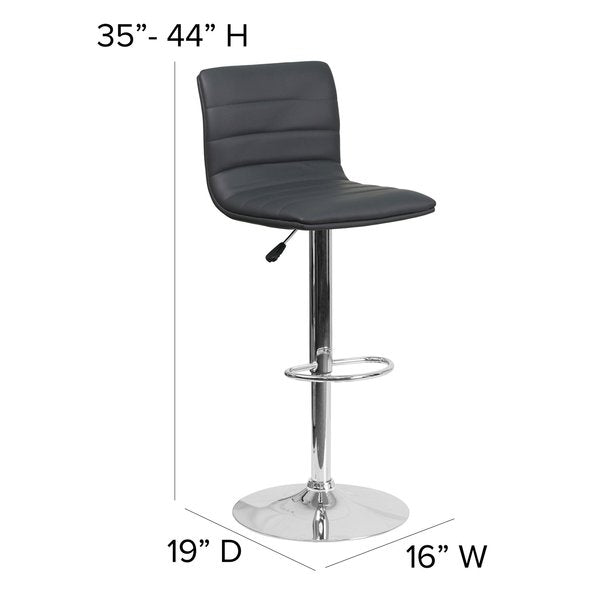 Gray Vinyl Adjust Barstool, Counter Ht Swivel, Chrome Pedestal Base, PK2