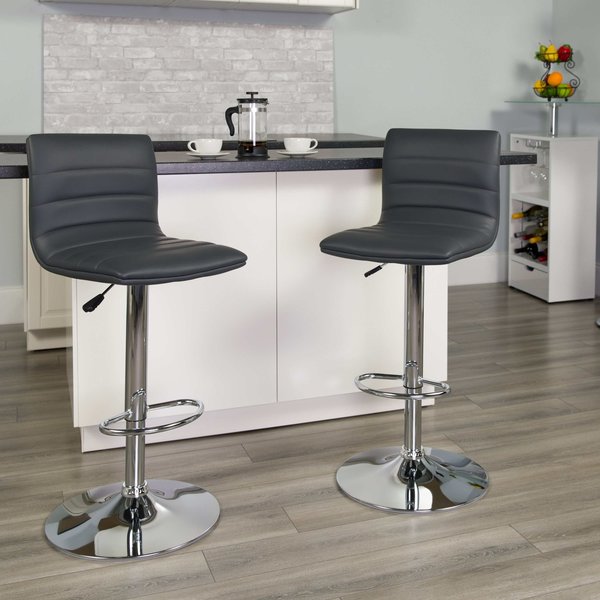 Gray Vinyl Adjust Barstool, Counter Ht Swivel, Chrome Pedestal Base, PK2