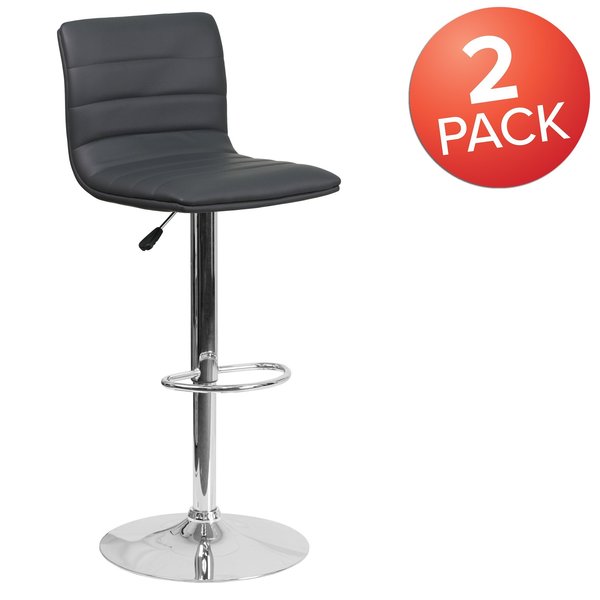 Gray Vinyl Adjust Barstool, Counter Ht Swivel, Chrome Pedestal Base, PK2