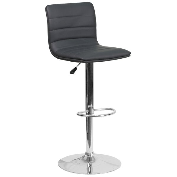Gray Vinyl Adjust Barstool, Counter Ht Swivel, Chrome Pedestal Base, PK2