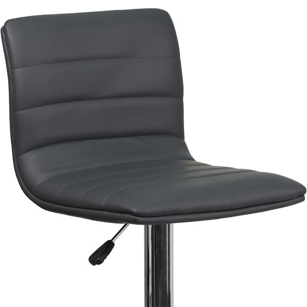 Gray Vinyl Adjust Barstool, Counter Ht Swivel, Chrome Pedestal Base, PK2