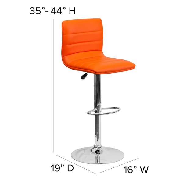 Orange Vinyl Adjust Barstool, Counter Ht Swivel, Chrome Ped Base, PK2