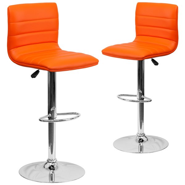 Orange Vinyl Adjust Barstool, Counter Ht Swivel, Chrome Ped Base, PK2