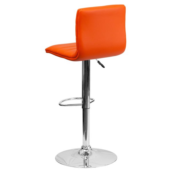 Orange Vinyl Adjust Barstool, Counter Ht Swivel, Chrome Ped Base, PK2