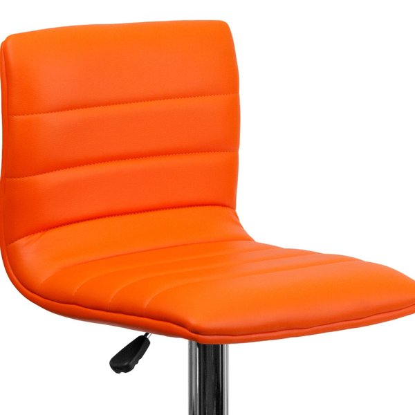 Orange Vinyl Adjust Barstool, Counter Ht Swivel, Chrome Ped Base, PK2